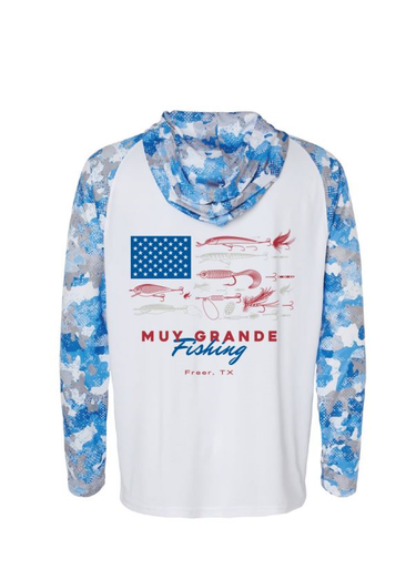 Muy Grande Fishing LS Hooded Shirt - Blue Mist Camo